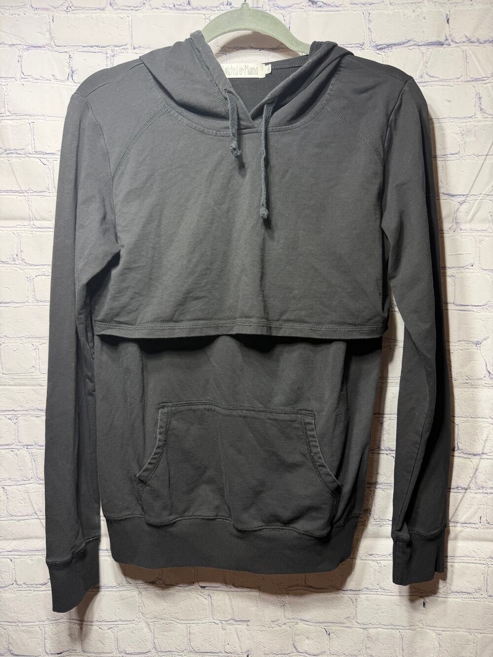 Latched Mama Womens Hooded Long Sleeve Pullover Black Sz L Nursing Friendly